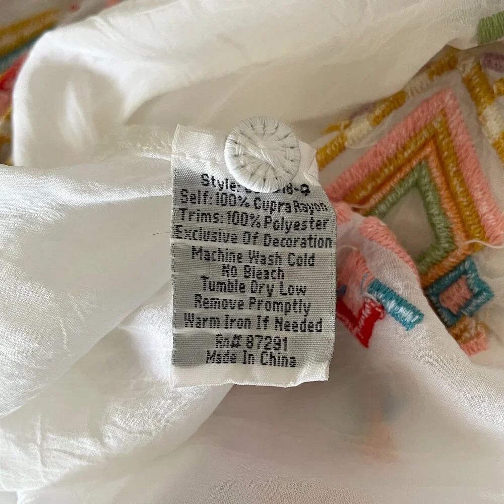 Johnny Was Women's Tunic Top Large Jessa White Sheer Embroidered Button Oversize - Picture 7 of 8